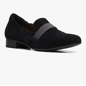 Clarks Black Suede Women’s Slip-On Loafer with Elastic Strap